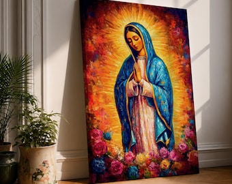 Our Lady of Guadalupe Wall Art, Catholic Canvas Print, Virgin Mary Decor, Christian Art