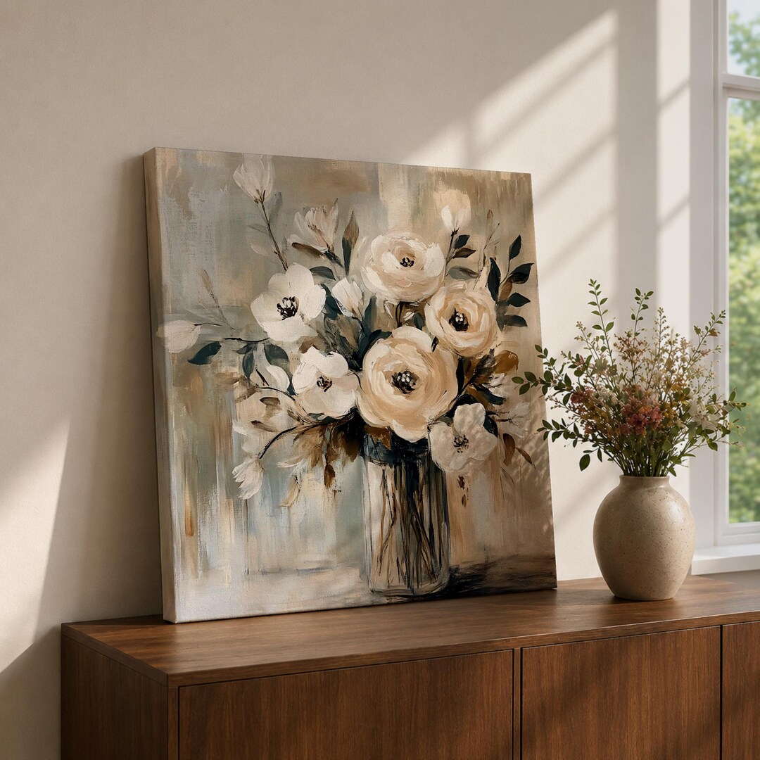 Floral Bouquet Wall Art Flower Arrangement Framed Canvas Vintage ...
