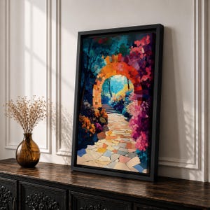 Garden Archway Wall Art Stone Arch Framed Canvas Floral Pathway Landscape Living Room Decor image 3