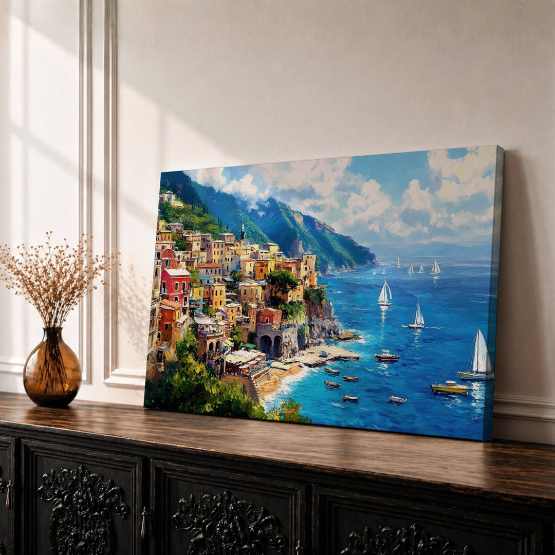 Amalfi Coast Wall Art Positano Italy Framed Canvas Mediterranean ...