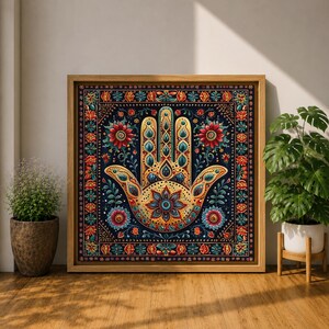 Hamsa Hand Wall Art Evil Eye Framed Canvas Khamsa Persian Boho Protection Home Decor