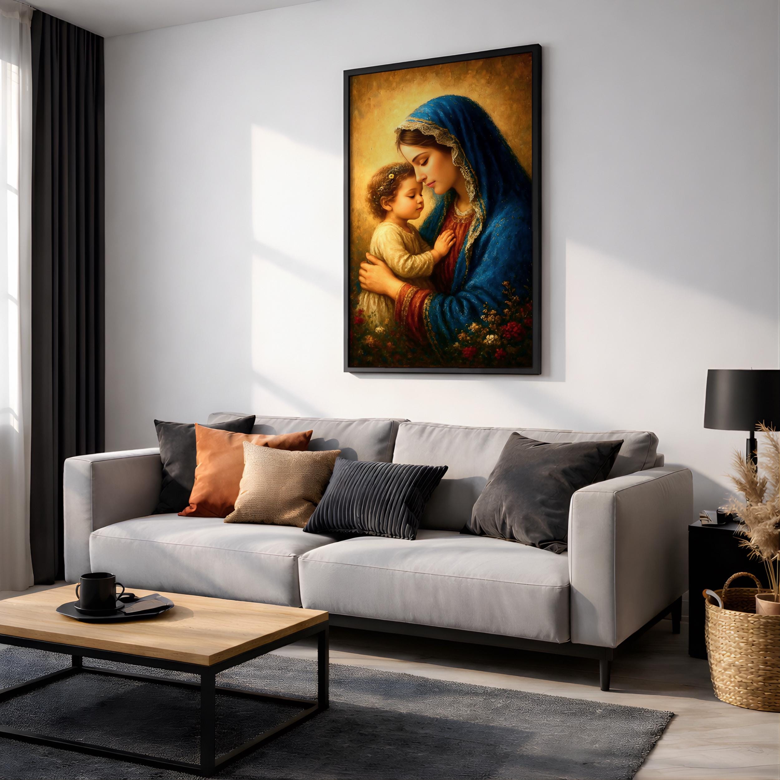 Madonna and Child Wall Art Virgin Mary Framed Canvas Vintage Christian ...