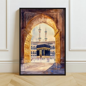 Kaaba Arch Watercolor Art Print: Islamic Sacred Mecca Medina Mosque (Digital Download)