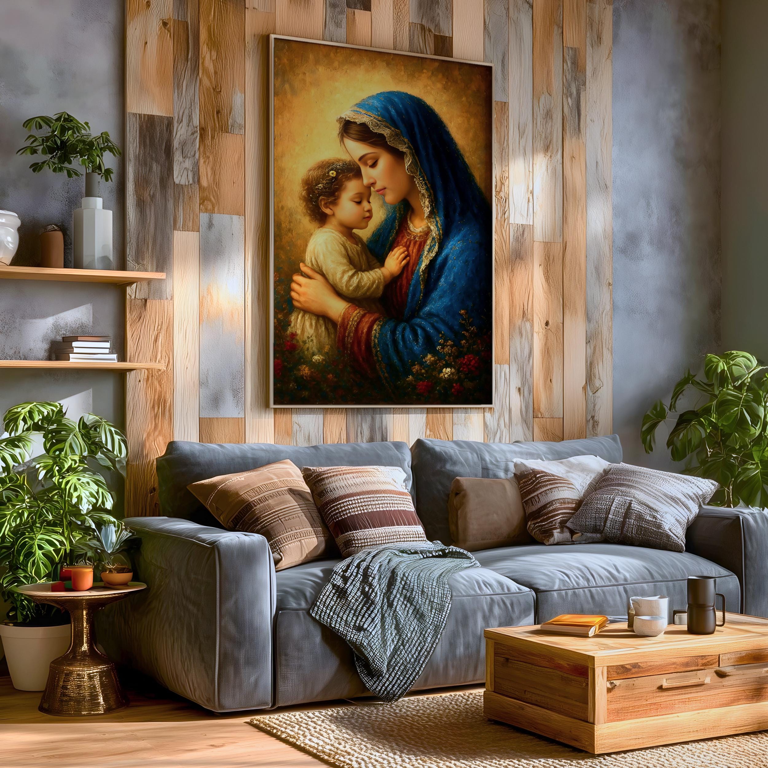 Madonna and Child Wall Art Virgin Mary Framed Canvas Vintage Christian ...