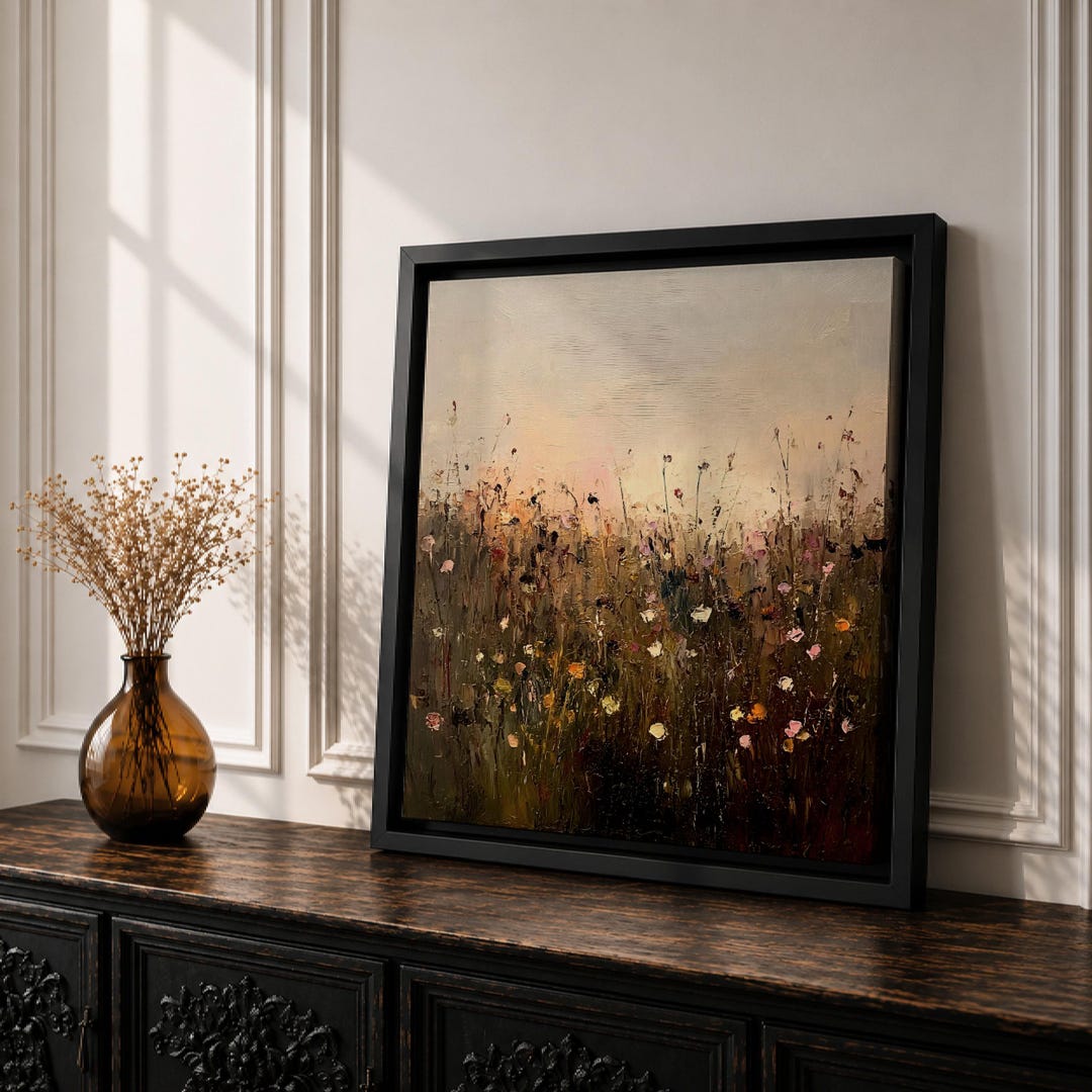 Wildflower Meadow Wall Art Flower Field Framed Canvas Impasto Rustic ...