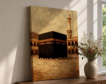 Kaaba Wall Art Mecca Grand Mosque Framed Canvas Masjid Al Haram Vintage Islamic Decor