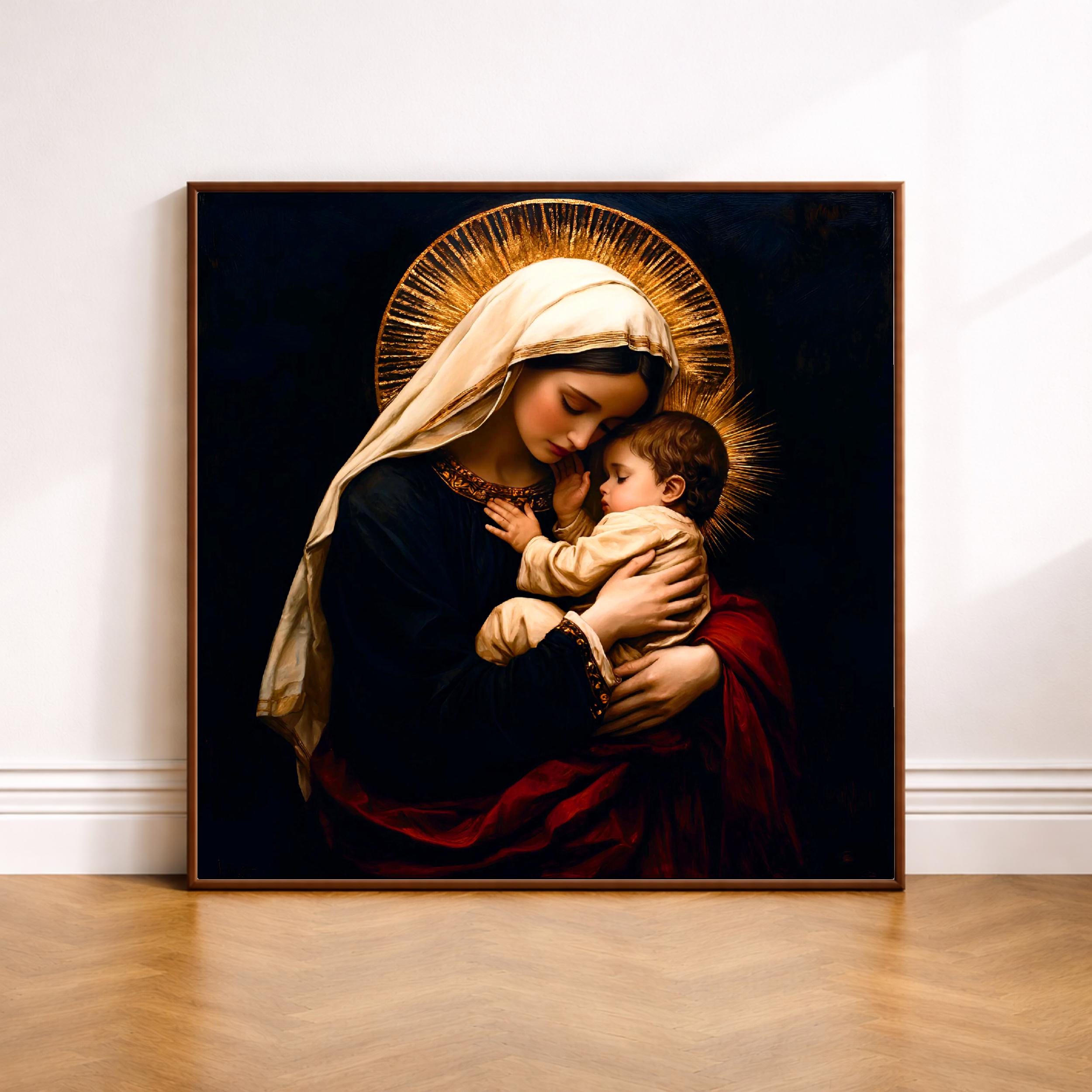 Virgin Mary & Baby Jesus Art Print: Holy Family Catholic Decor