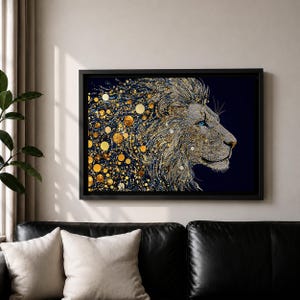Lion Wall Art Big Cat Framed Canvas Wildlife Mosaic Majestic Safari Bedroom Decor