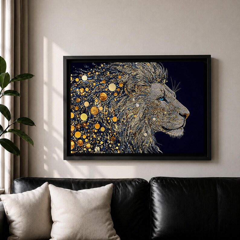 Lion Wall Art Big Cat Framed Canvas Wildlife Mosaic Majestic Safari Bedroom Decor
