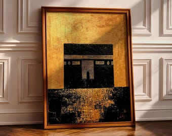 Kaaba Wall Art Gold Masjid Al-Haram Framed Canvas Mecca Hajj Umrah Islamic Decor
