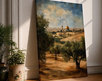 Dome of the Rock Wall Art Olive Grove Framed Canvas Qubbat Landscape Islamic Decor
