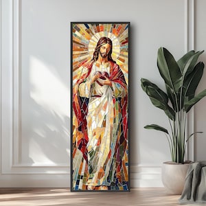 Sacred Heart of Jesus Art: Christian Stained Glass Wall Print (Digital / Canvas / Framed)