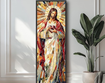 Sacred Heart of Jesus Art: Christian Stained Glass Wall Print