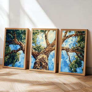 Majestic Tree 3 Piece Wall Art, Triptych Print, Nature-Inspired Decor, Forest Canopy Digital Download, Woodland Wall Art