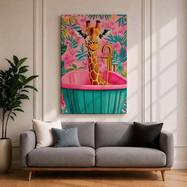 Giraffe Wildlife Wall Art Bathtub Animal Tropical Nature Gift Kids Nursery Bathroom Home Decor