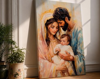 Holy Family Canvas Print, Christian Wall Art, Religious Painting, Catholic Home Decor
