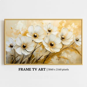 Frame Tv Art White Floral, Elegant Flower Digital Download, Samsung Frame Tv Art, Modern Wall Decor