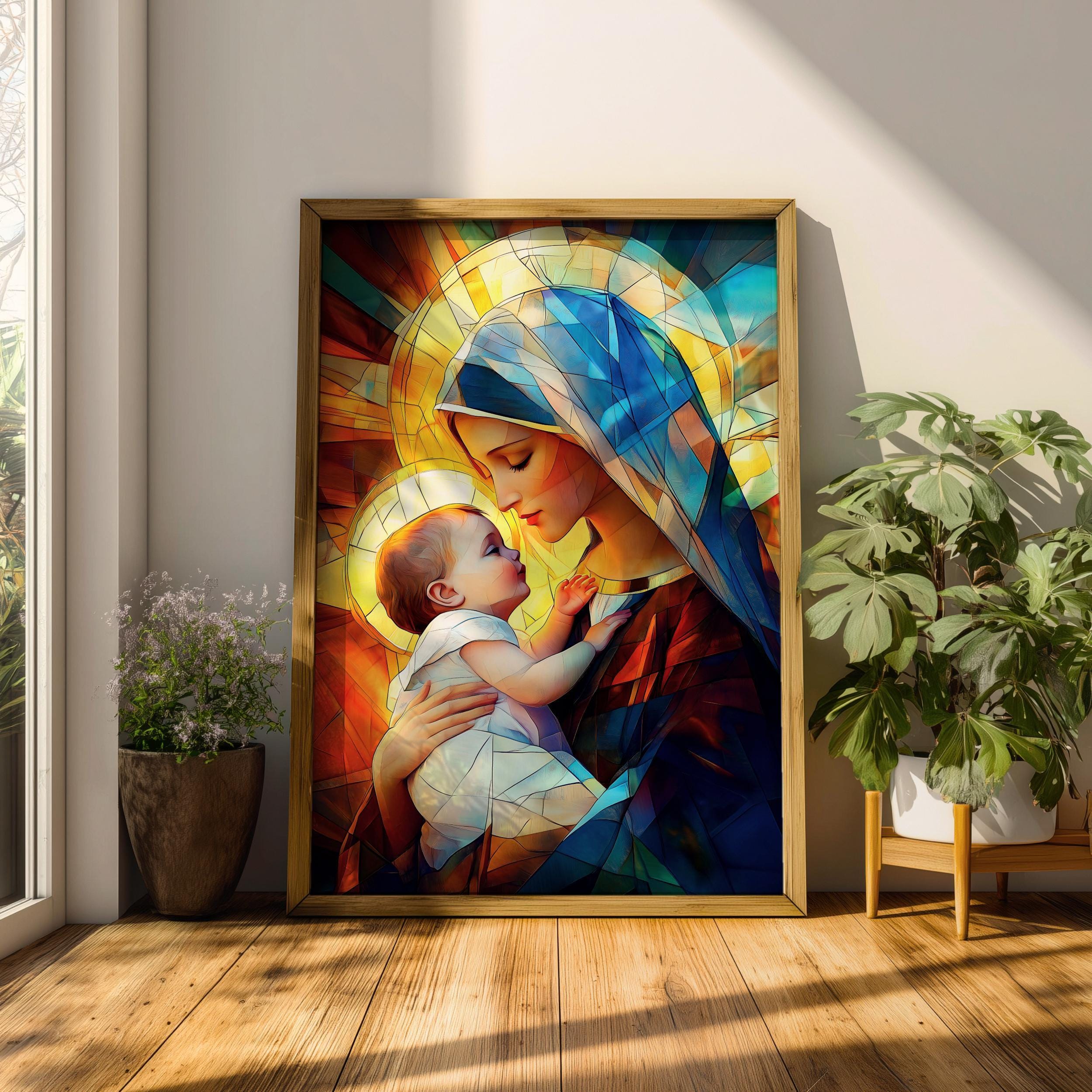 Virgin Mary and Child Wall Art Madonna Framed Canvas Christian