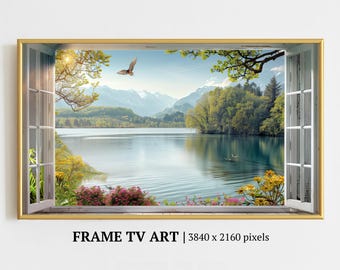 Lake Window View Frame Tv Art: Serene Water Scenic Landscape (Digital Download)