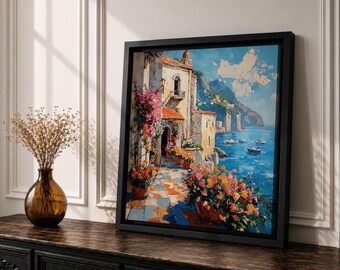 Amalfiküste Italien Wandkunst Mittelmeer am Meer gerahmte Leinwand Küstenlandschaft Wohnzimmerdekor