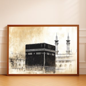 Kaaba Vintage Art Print: Islamic Mecca Mosque Decor, Hajj Gift (Digital Download)