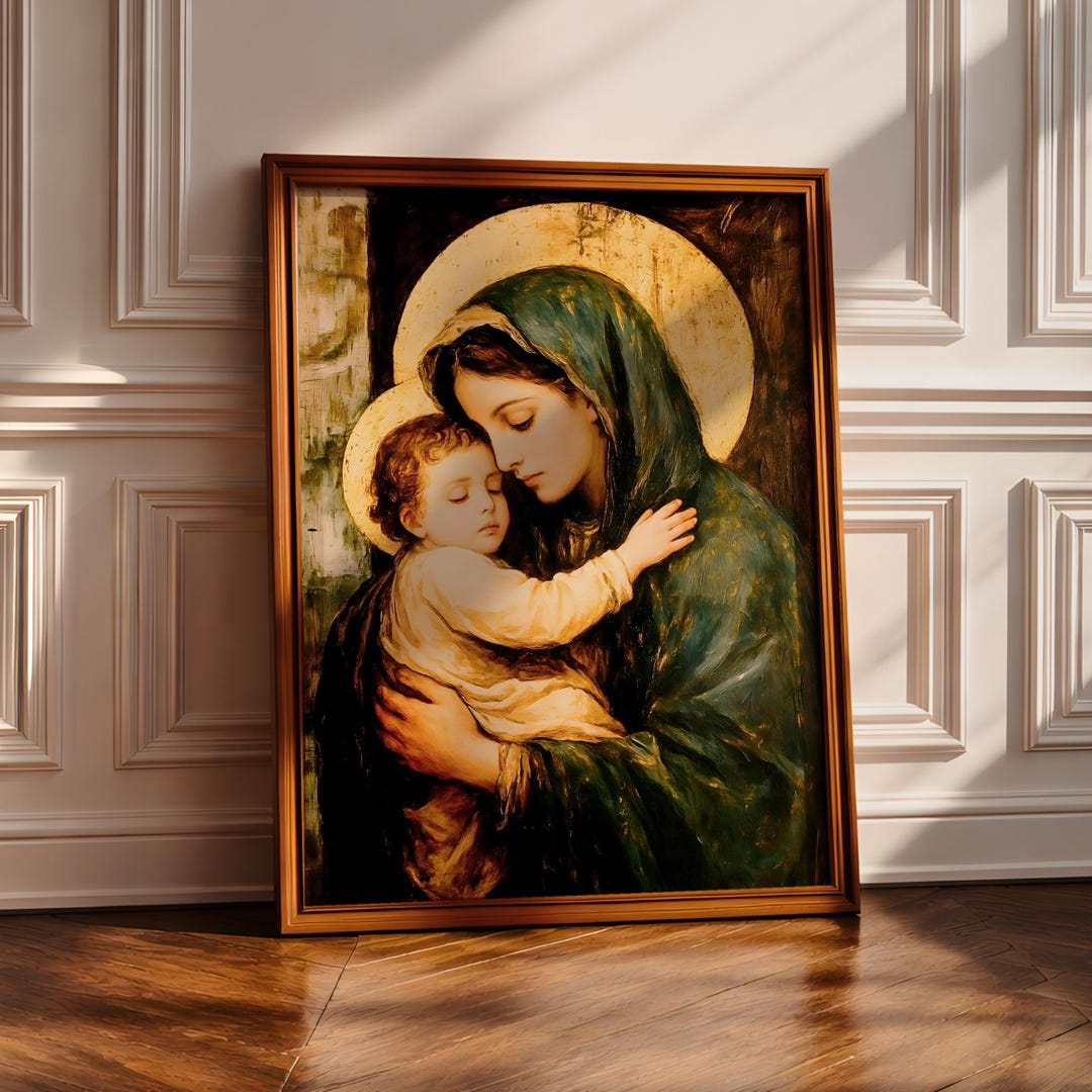 Virgin Mary and Baby Jesus Wall Art Mother Child Framed Canvas Madonna ...