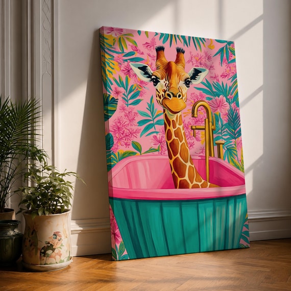 Giraffe Wildlife Wall Art Bathtub Animal Tropical Nature Gift Kids Nursery Bathroom Home Decor