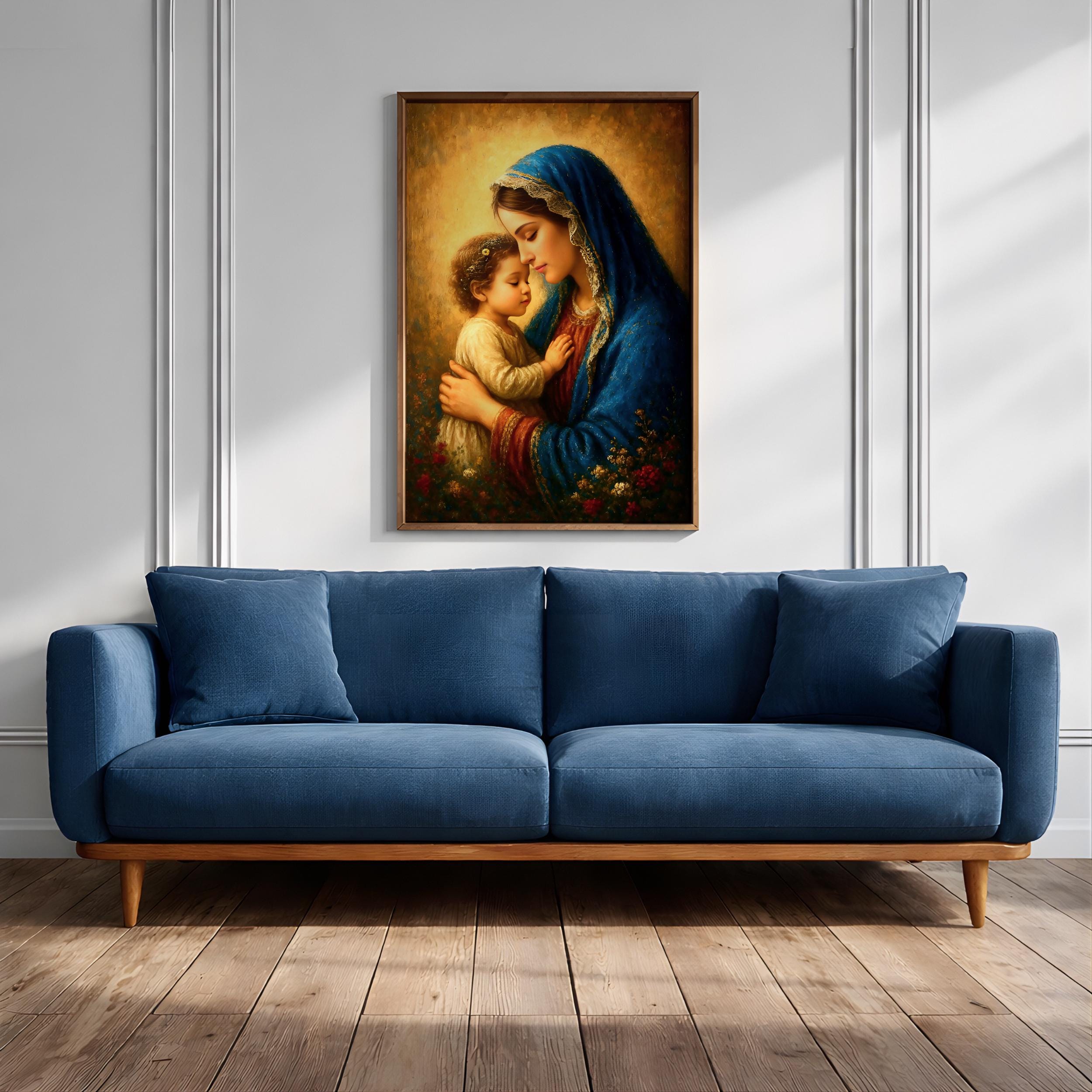 Madonna and Child Wall Art Virgin Mary Framed Canvas Vintage Christian ...