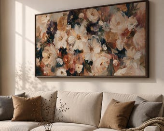 Panoramic Floral Canvas Print, Abstract Flower Painting, Romantic Botanical Luxury Wall Decor