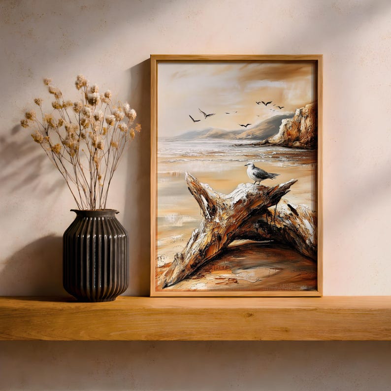 Seagull Wall Art Coastal Gull Framed Canvas Beach Nautical Vintage ...