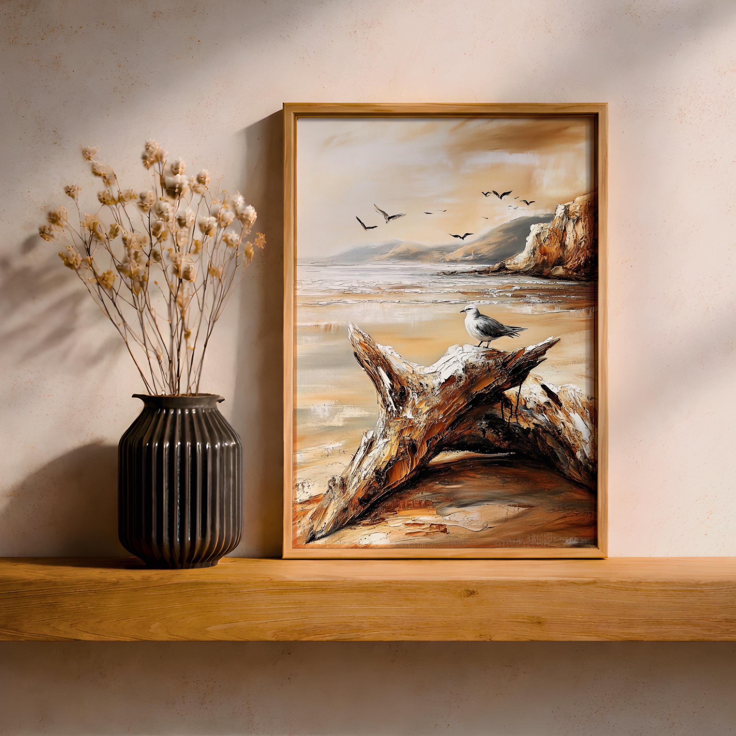 Seagull Wall Art Coastal Gull Framed Canvas Beach Nautical Vintage ...