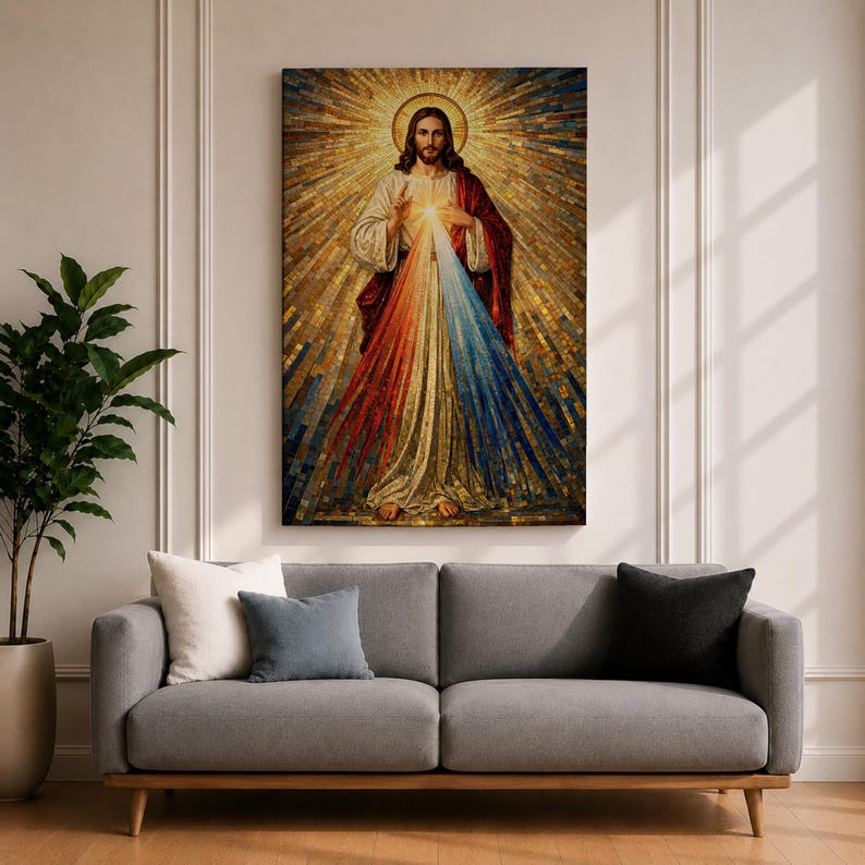 Divine Mercy Wall Art Jesus Mosaic Christian Icon Religious Gift Prayer Room Home Decor