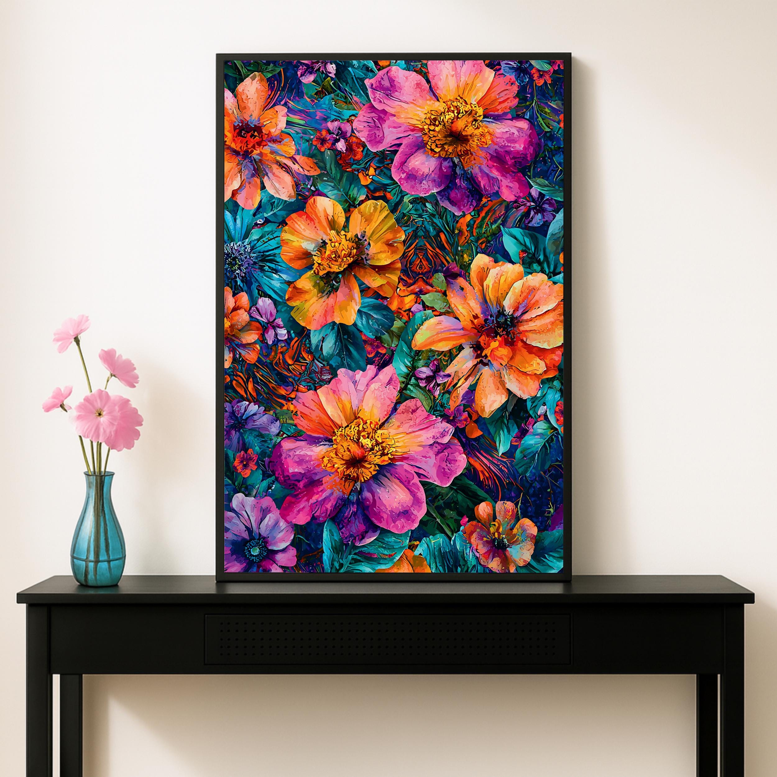Bold Floral Abstract Wall Art Print: Vibrant Botanical Decor