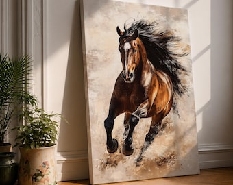 Wild Stallion Wall Art Mustang Horse Framed Canvas Western Rustic Vintage Home Decor