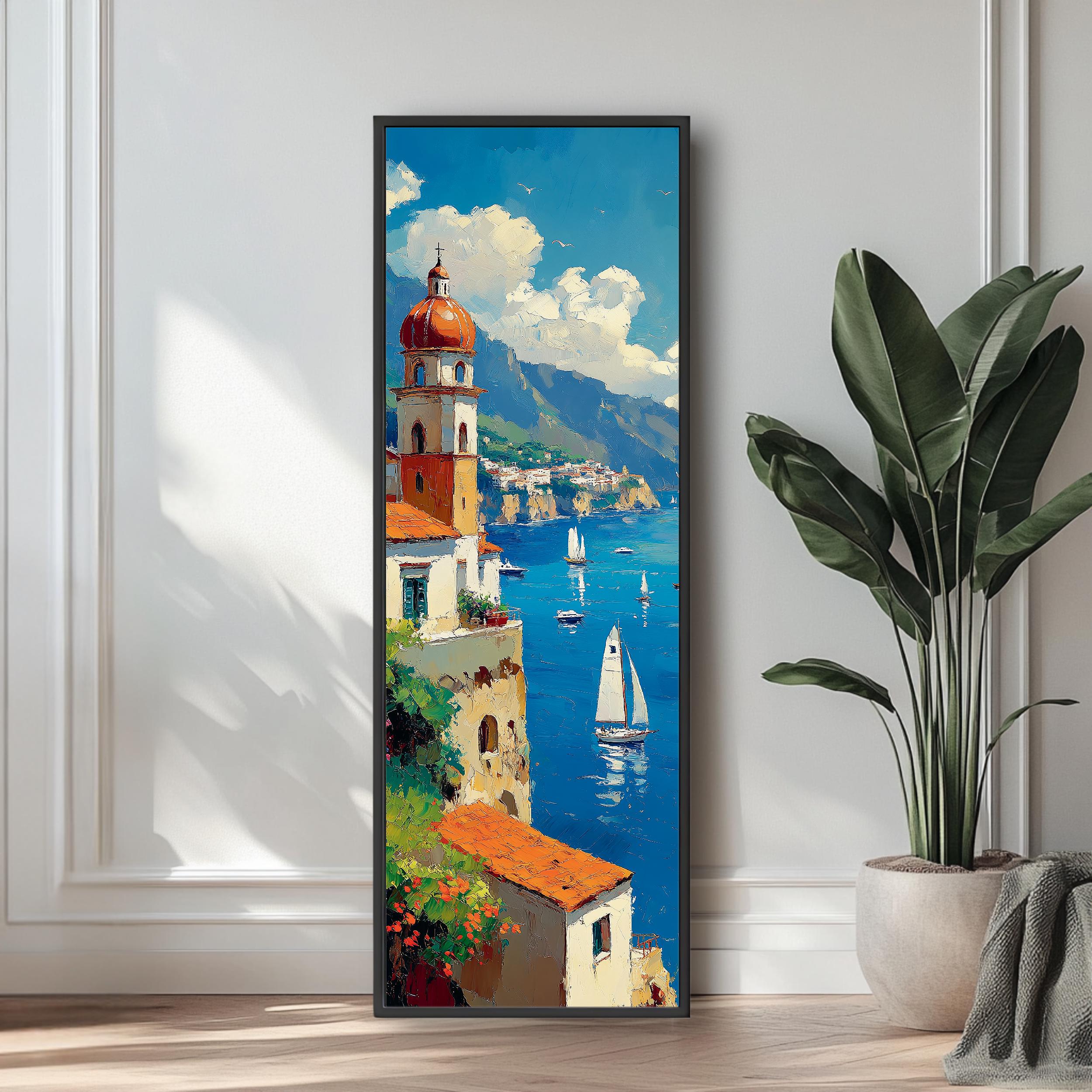 Amalfi Coast Oil Painting: Mediterranean Seaside Wall Art (digital