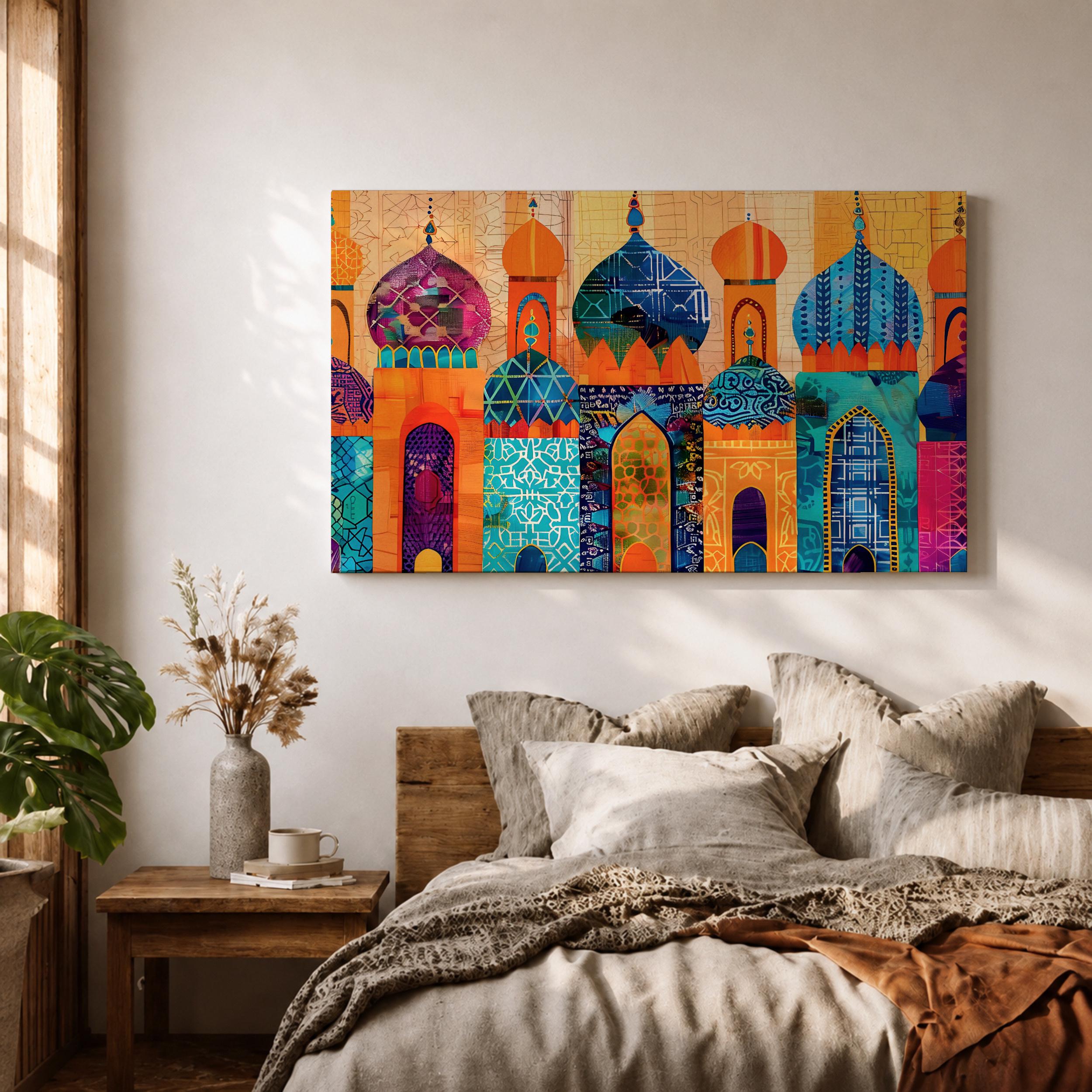 Colorful Islamic Folk Art Canvas Print, Arabesque Mosque Wall