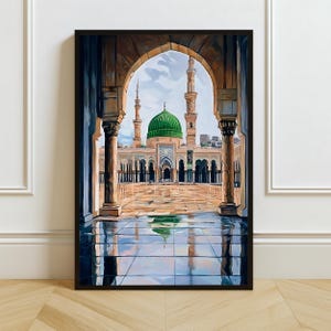 Madina Mosque Reflections Art | Prophet’s Mosque Digital Print | Islamic Archway Decor | Peaceful Masjid Download | Muslim Prayer Wall Art