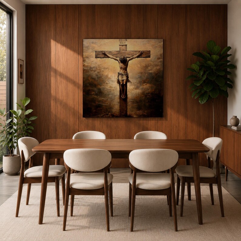 Jesus Crucifixion Wall Art Christ on the Cross Framed Canvas Vintage Christian Home Decor