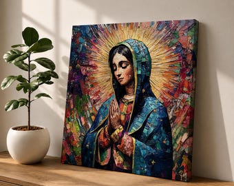 Our Lady of Guadalupe Wall Art La Morenita Framed Canvas Mosaic Mexican Catholic Decor