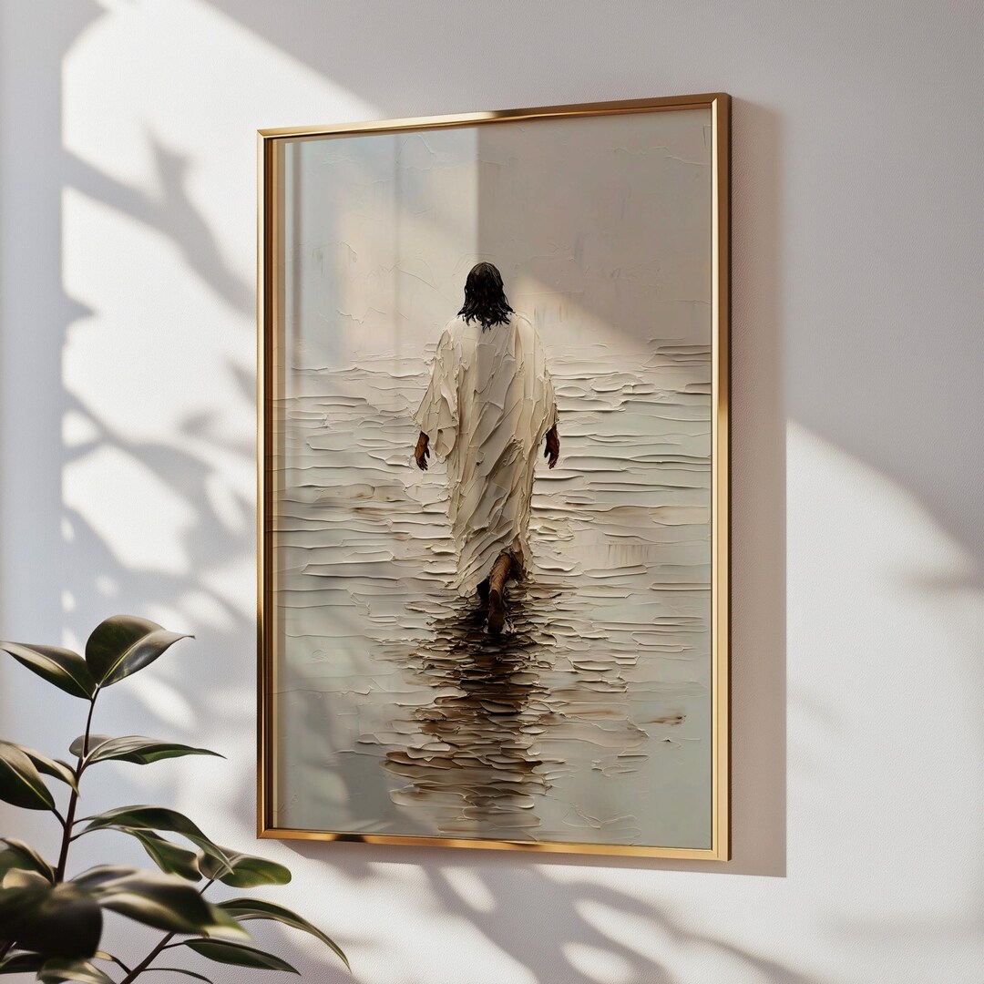 Jesus Walking on Water Wall Art Biblical Framed Canvas Christian ...
