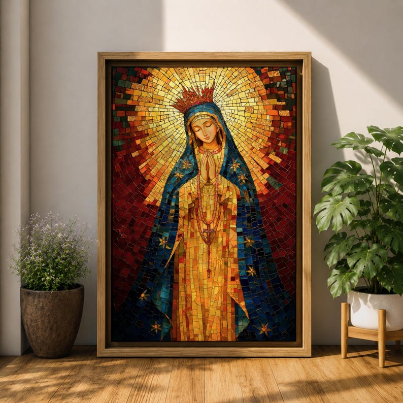 Virgin Mary Wall Art Blessed Mother Framed Canvas Christian Mosaic ...