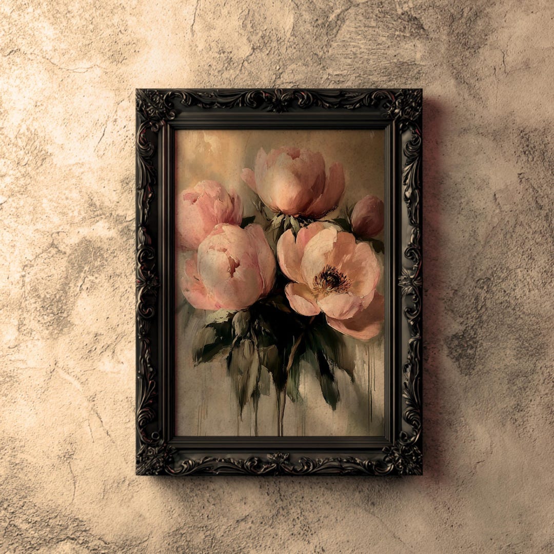 Peony Bouquet Wall Art Peonies Framed Canvas Floral Botanical Vintage ...