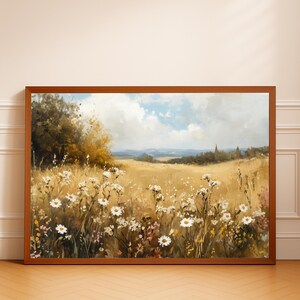 Wildblumen Wiese Vintage Kunst Druck: Rustikale Landschaft Bauernhaus Botanische Dekoration (Digitaler Download)