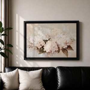 Hydrangea Wall Art Hortensia Framed Canvas Soft Bloom Botanical Vintage Floral Cottage Home Decor