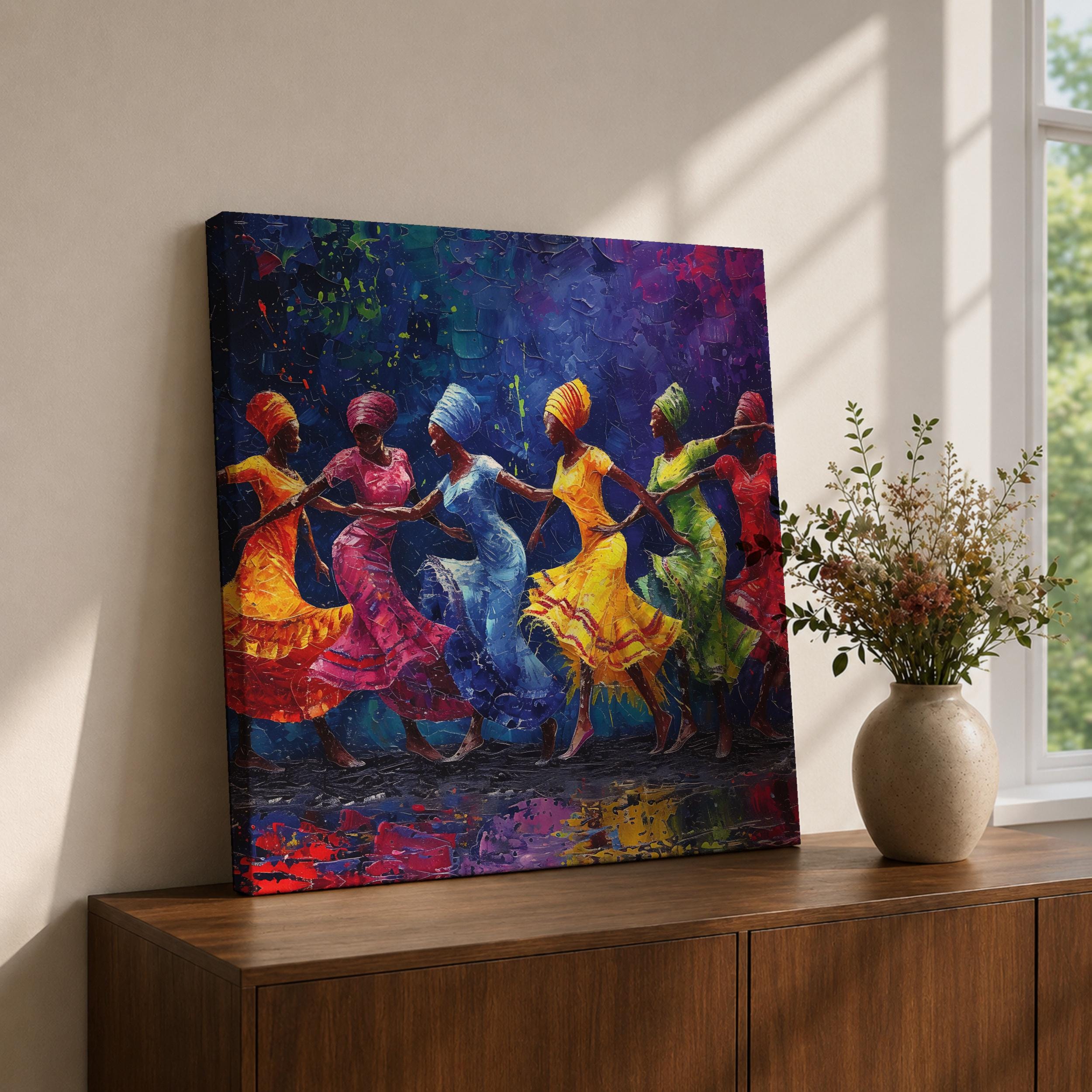 African Dance Wall Art Tribal Rhythm Framed Canvas Traditional