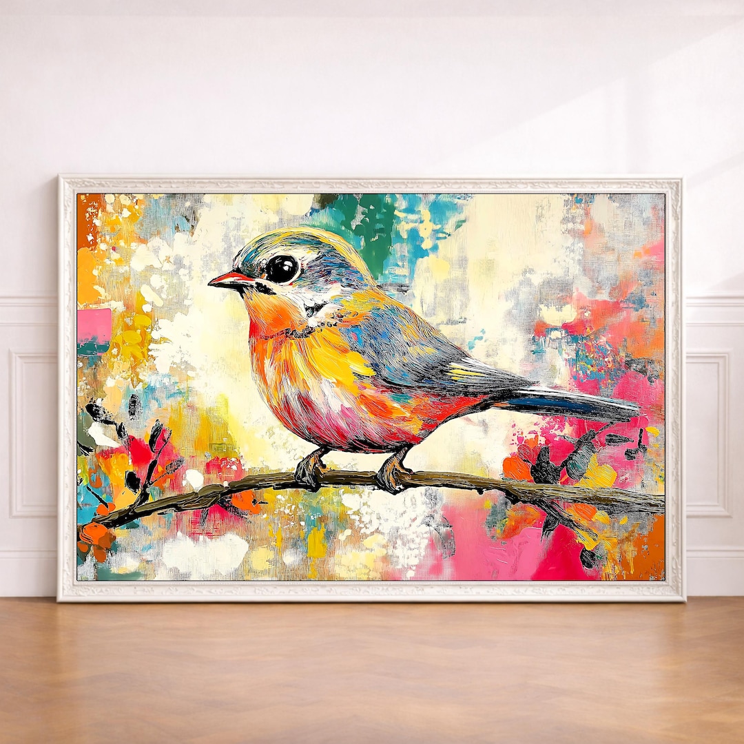 Colorful Bird Wall Art: Vibrant Wildlife Nature Painting (digital