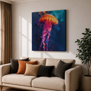Jellyfish Wall Art Sea Nettle Framed Canvas Marine Life Abstract Ocean Coastal Home Decor