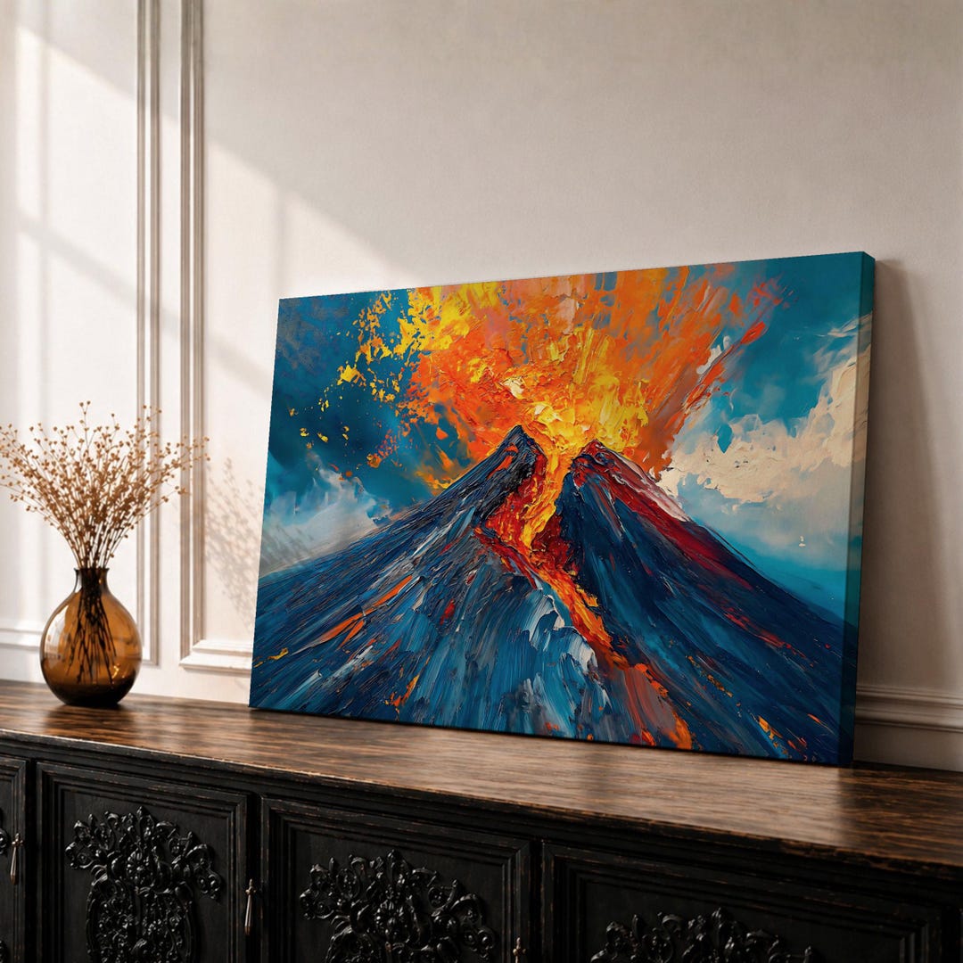 Volcano Wall Art Volcanic Eruption Framed Canvas Lava Magma