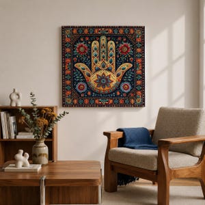 Hamsa Hand Wall Art Evil Eye Framed Canvas Khamsa Persian Boho Protection Home Decor