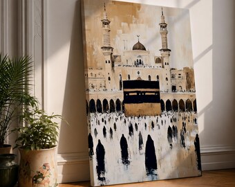 Quadro da parete Kaaba, pellegrinaggio Hajj, tela incorniciata, Masjid Al Haram, decorazione islamica vintage per l'Umrah